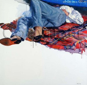 Woman Lying by Automotive Artist Stanley Rose